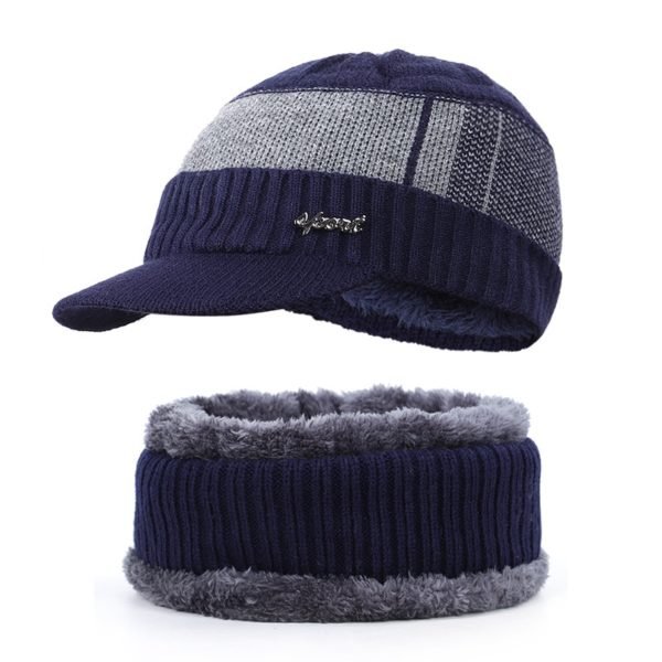 2019-nouvelle-haute-qualité-hiver-tricot-Beanie-écharpe-2-pièces-ensemble-doublure-épaisse-Plus-velours-hommes-visière-chapeau-chaud-papa-casquette-doux-cagoule