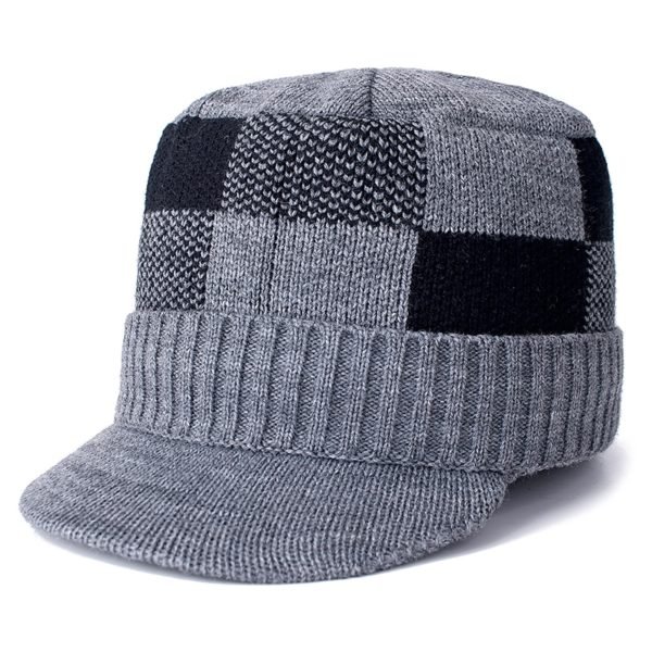 Bonnet casquette tricoté, en fourrure pour homme
