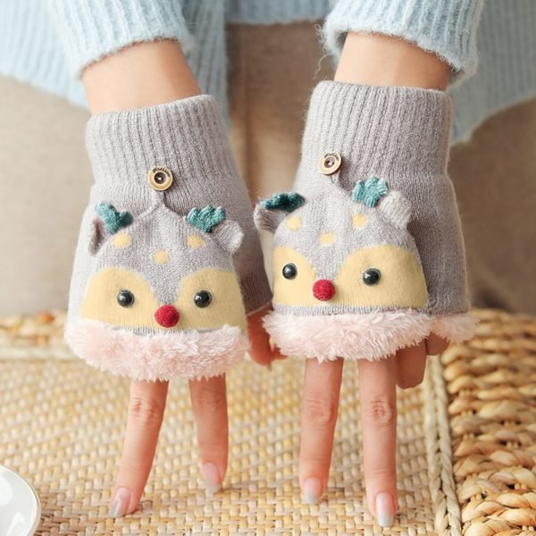 Gants de tricot en fausse laine d'hiver | gants de demi-doigt à rabat pour femmes