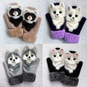 Gants  pour enfants style animal chaud chat chien Panda raton laveur