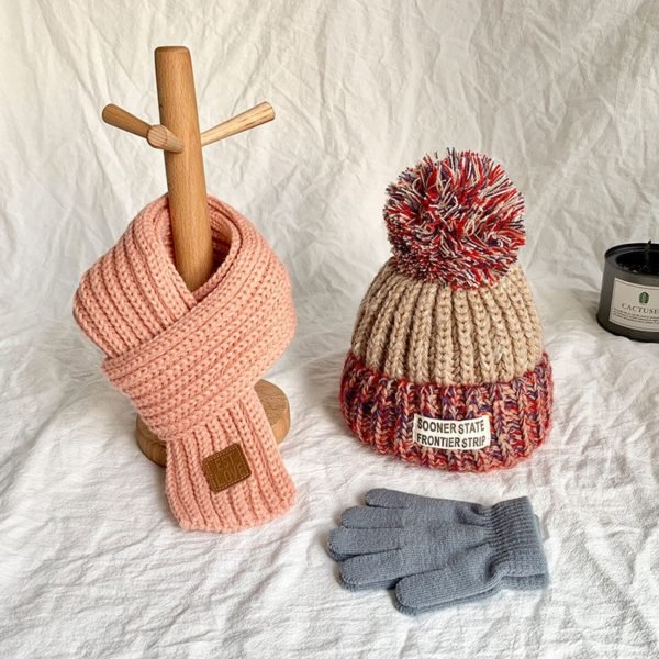 Bonnet écharpe gants pour enfants tricoté en laine