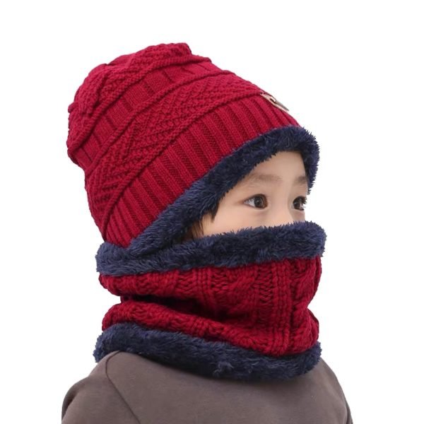 Bonnet enfants 2 pièces -  bonnet écharpe tricoté