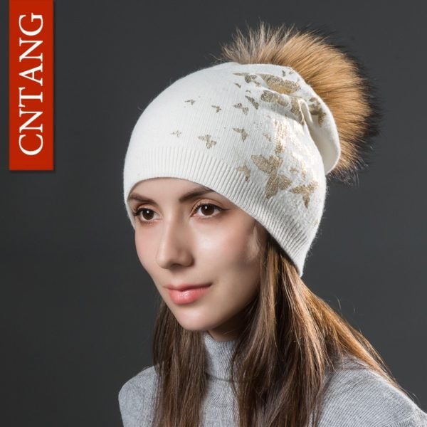 CNTANG-Double-couche-laine-bronzant-papillon-chapeaux-femmes-hiver-chaud-tricoté-casquettes-mode-bonnets-pour-femme-vrais-pompons-fourrure-chapeau