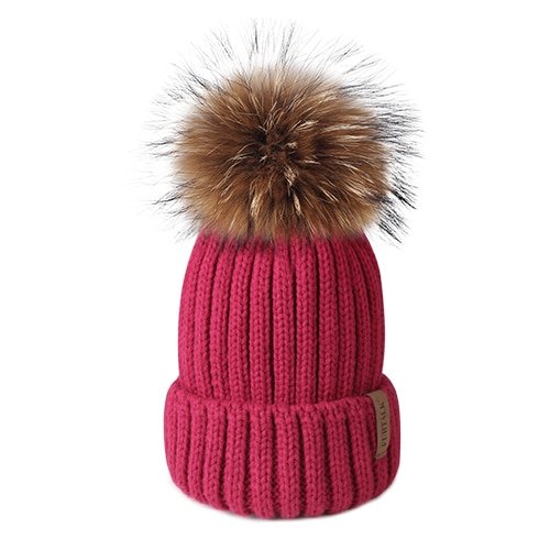Furtalk-bonnet-en-fourrure-véritable-pour-femmes-|-Pompon,-chapeau-tricoté,-chaud,-grand-raton-laveur,-Pom-Pom-femme